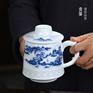 景德鎮釉下手繪青花山水茶杯 陶瓷辦公室帶蓋過濾茶杯